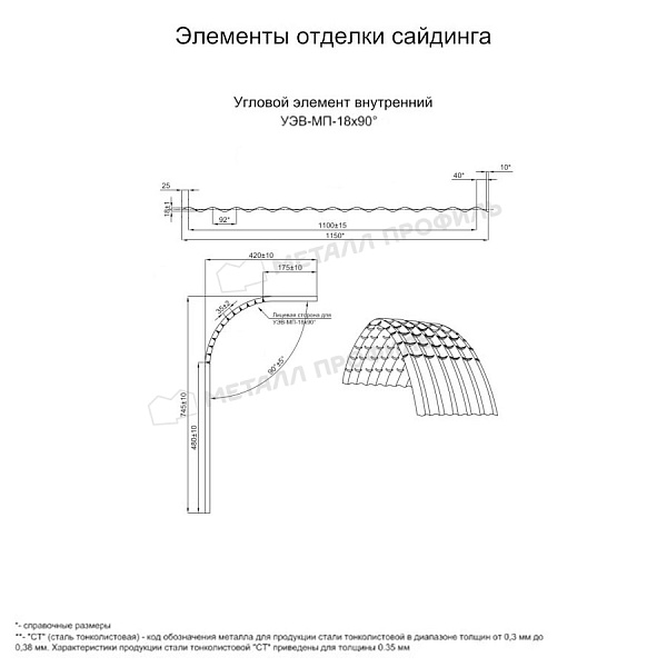 Угловой элемент внутренний УЭВ-МП-18х90° (PURMAN-20-9005-0.5) ― заказать по доступным ценам (4670 ₽) в Грозном.